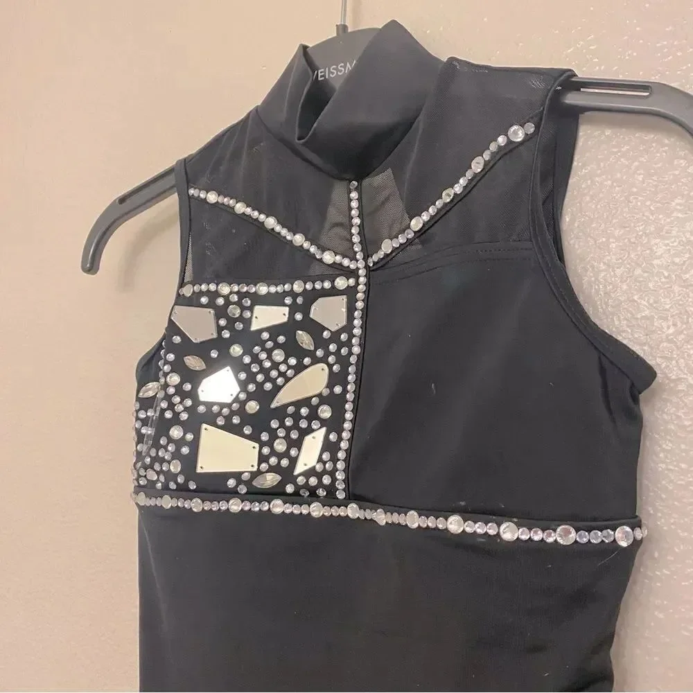 WEISSMAN Dance solo custom black rhinestone Caged illusion Leotard 14591 MC
